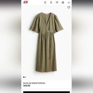 H&M Khaki Muslin Wrap Midi Dress